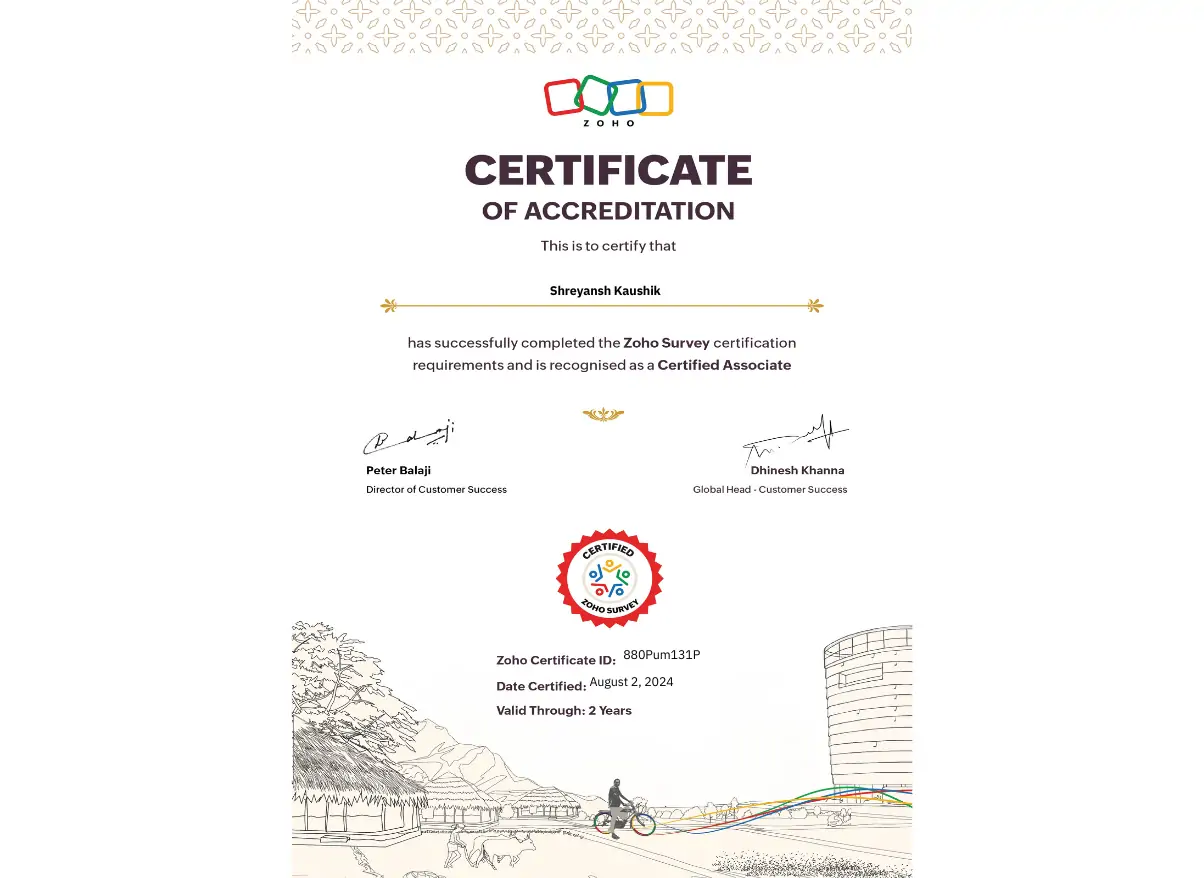 Zoho Survey Certification - Recognized as Certified Associate