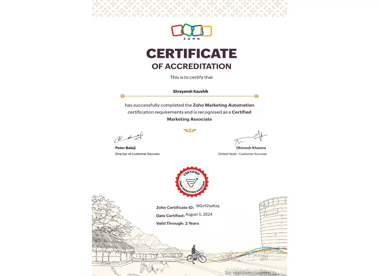 Zoho Marketing Automation Certification - Recognized as Certified Marketing Associate