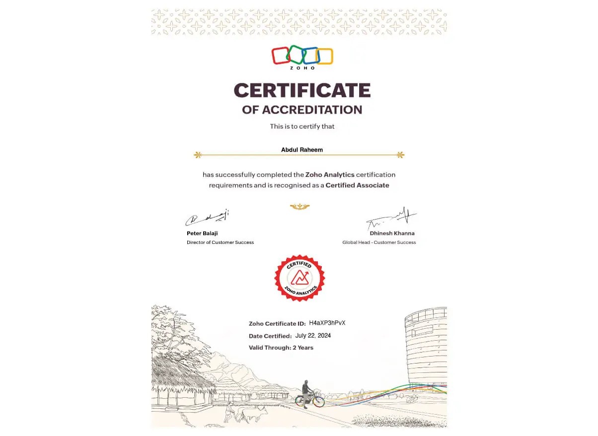 Zoho Analytics Certification - Recognized as Certified Associate