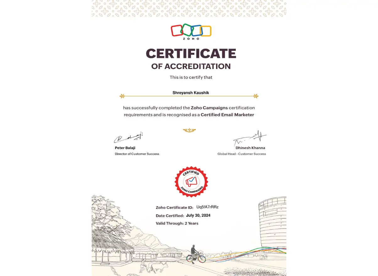 Kaushik - Zoho Campaign Certification - Recognized as Certified Email Marketer