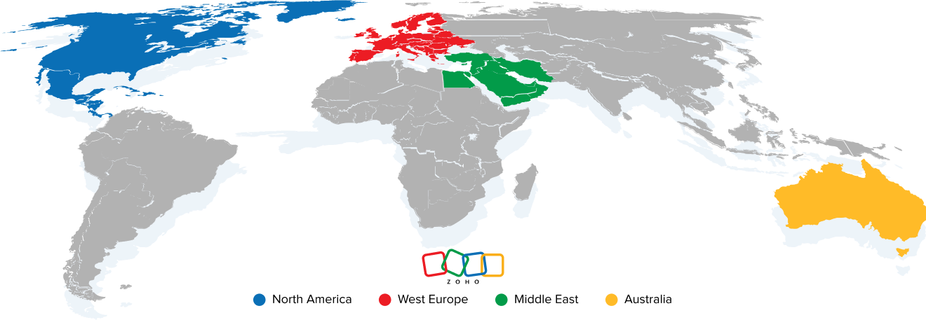 Map showing ABR Zoho consulting clients across North America, Europe, Middle East and Australia