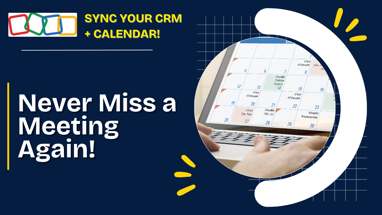 Zoho CRM calendar sync showing two calendar grids connected by bidirectional sync arrows with matching events appearing in both