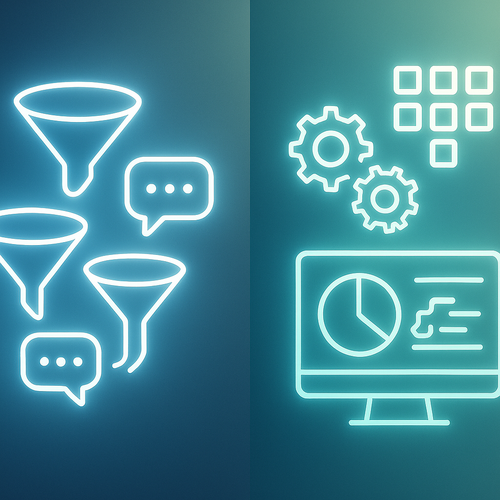 GoHighLevel vs Zoho CRM comparison showing marketing funnels and CRM analytics icons