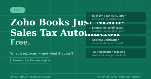 Zoho Books Sales Tax Automation — free feature powered by Avalara for all paid Zoho Books plans